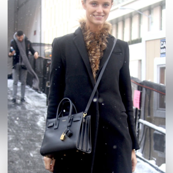 SAINT LAURENT SMALL SAC DE JOUR LEATHER TOTE BAG IN UMBER,NERO - Picture 15 of 16